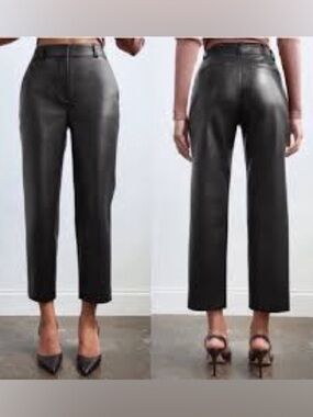 Babaton Aritzia Command Black Vegan Leather Wide-Leg Pants Size 6